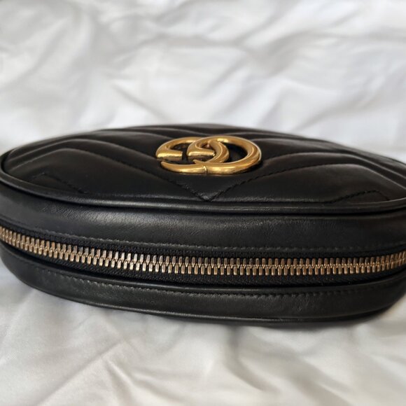 Pre-Owned Gucci GG Marmont Belt Bag Black Calfskin 100/40 Lightly Used - Picture 4 of 8
